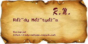 Rády Mátyás névjegykártya